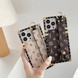 Compatible With Iphone 16 Pro Max Case Luxury Designer For Women Girls,Rectangle Leather With Wristband Strap Kickstand Holder Protective Cover For 16 Pro Max - 6.9 Inch(Brown)