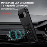 For Google Pixel 9 Case, Pixel 9 Pro Case, Slide Lens Cover, Hd Screen Protector, Grade Drop Protection, Magnetic Rotated Ring Holder Kickstand Protective Phone Case (Black)