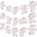 Elephant Party Banner 3Pcs Pink Baby Shower Decoration For Girl Floral Birthday Party Decoration Animals Themed Party Supplies
