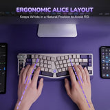 A70 Wireless Ergonomic Keyboard, 65% Alice Split Mechanical Keyboard W/Bluetooth/2.4Ghz/Wired, Rgb Gaming Keyboards With Knob And Gasket Mount, Hot Swappable Pre-Lubed Linear Switches