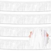 4 Pack 10 Ft Macaron White Foil Fringe Garland Metallic Streamers Tinsel Banner Wall Hanging Garland Backdrop For Parade Floats, Halloween, Christmas, Thanksgiving, New Year Party Decorations