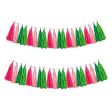 20-pc pink and green tissue tassel garland banner for tropical parties and baby showers