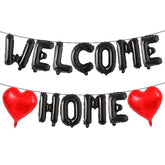 Black “Welcome Home” balloon banner for homecoming party decorations