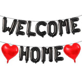 Black “Welcome Home” balloon banner for homecoming party decorations