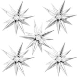 60 Pcs Silver Star Balloons, 12 Point Cone Explosion Star Foil Balloons For Birthday Party New Year, Christmas, Graduation, Baby Shower Party Decoration (Silver)