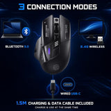 A9 Explorer Wireless Mouse For Laptop, 2.4G/Bluetooth 5.0, Rgb Lighting, 2400 Dpi, Visible Battery, Type-C Charging