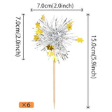 30pcs Foil Firework Cupcake Toppers Stars Sparkle Silver Party Decorations