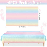 4 Pack Pastel Rainbow Tablecloths, 51X87'' Plastic Disposable Rectangle Pastel Table Cover For Girls Rainbow Birthday Party Decorations Baby Shower Party Supplies