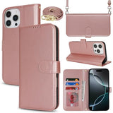 Phone Case for iPhone 16 Pro with Card Holder,Wallet Case for iPhone 16 Pro with Crossbody Shoulder Strap for Women,Anti-Lost Magnetic Cover