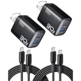 Usb C Charger Block, 2-Pack 30W Fast Charging Type C Wall Charger With Foldable Plug And 5Ft Usb-C Cable For Iphone 16 15 Samsung S25 S24 Ipad Pro And More Series