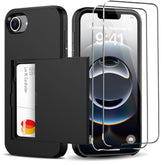 For 16E Wallet Case With Card Holder + 2 Tempered Glass Screen Protector Protective Shockproof Hidden Card Slot Slim Case Women Men For 16E 6.1"(Black)