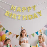 Gold Happy Birthday Banner 9ft — Pre-Strung Glitter Foil Party Garland