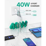 2-Pack 40W USB C Wall Charger 4-Port QC PD 3.0 Fast Charging for iPhone iPad