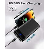 Portable Charger Power Bank 40000Mah Powerbank Pd 30W And Qc 4.0 Fast Charging External Battery Pack With Usb-C Led 3 Outputs & 2 Inputs Portable Charging For Iphone 15 14 13 Pro, Samsung