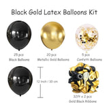 50PCS Black & Gold Confetti Balloons – 12" Party Decor for Birthday, Wedding and More