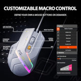 Pg1 Wired Computer Gaming Mouse Ergonomic, 12800 Dpi High-Precision, 6 Programmable Buttons, Rgb Backlit For Gaming - White Gray