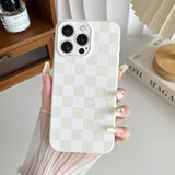 Compatible With Iphone 15 Pro Max Case Cute Checkerboard Checkered Pattern Design Soft Slim Tpu Phone Case Shockproof Full Camera Protection For Women Girls - White