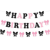 Pink & Black Bow Birthday Decorations Glitter Banner & Garland for Parties