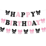 Pink & Black Bow Birthday Decorations Glitter Banner & Garland for Parties