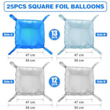 25Pcs Blue Silver Square Foil Balloon Wall Backdrop Arch Kit for Parties