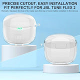 JBL Tune Flex 2 Earbuds Clear Case Protective TPU Skin with Carabiner and Cleaning Pen