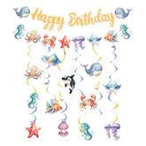 Sea Animals Hanging Swirl Ceiling Streamers Decorations, Under Sea Happy Birthday Banner Sign Party Decoration For Kids Baby Shower Ocean Sea Party Supplies Room Decor