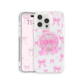 Magnetic Case For Iphone 16 Pro Max, 3D Pink Magnetic Stand Bowknot Phone Case, Cute Pink Clear Bow Aesthetic Design Soft Durable Tpu Transparent Protective Cover For Women Girls-03