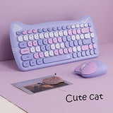 Cute Cat 2.4G Usb Wireless Keyboard And Mouse Combo, Silent Keys, Candy Colors, Compatible With Notebook, Pc (Purple84Keys)