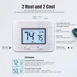 Non Programmable Thermostat For Home 2 Heat 2 Cool Multistage System, With Room Temperature & Humidity Monitor (Lcd White Backlit Screen)