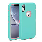 For Iphone Xr Case, Heavy Duty Shock Absorption Full Body Protective Case For Iphone Xr With Hard Pc Bumper + Soft Tpu Back Cover For Iphone Xr Not Built In Screen Protector (Mint/Pink)
