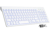 Wireless Keyboard With 7 Colored Backlits, Rechargeable Silent Compact Cordless Computer Keyboard With Low Profile Quiet Light Up Keys For Windows, Pc, Linux, Chrome, Mac (White)