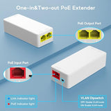 2 Port Poe Extender 100Mbps, Ieee 802.3 Af/At Repeater, 1 In 2 Out, Plug And Play, Wall Mount Passthrough Switch For Security Systems Ip Camera