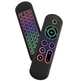 Air Mouse Remote Control Mouse Wireless Mini Keyboard 2.4G & Bt5.2 Motion Sensing Backlit Rechargeable Compatible With Android Tv Box/Pc/Smart Tv/Projector/All-In-One Pc/Mac Black