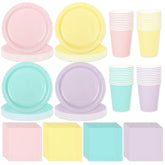 244Pcs Pastel Dinnerware Set for 48 – Plates, Cups, Napkins in 4 Colors