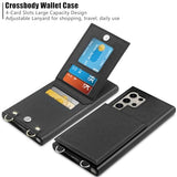 for Galaxy S24 Ultra Wallet Case with Card Holder, Crossbody Lanyard Strap PU Leather Case with Magnetic Clasp Kickstand, Heavy Duty