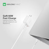 66W Gan Wall Charger With 2 Type C And 1 Usb A Ports, Fast Usb C Charger Block, Compact Charging Power Adapter For Macbook Pro/Air/Ipad/Iphone/Samsung/Dell/Laptop/Tablet, White