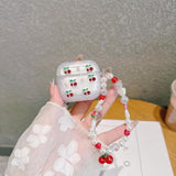 3D Cherry Case With Keychain For Airpods 4,Clear Diamonds Aesthetic Shockproof Cover With Cute Pearl Strap Keychain For Women Girls Protective Cover