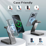 3 In 1 Foldable Wireless Charging Station For Magsafe, Nightstand Magnetic Charger Stand For Iphone 16 15 14 13 Pro Max, Travel Charging Dock With Night Light For Apple Watch/Airpods (Gray)