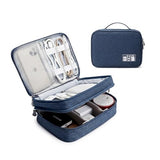 Travel Cable Organizer Bag, Electronic Accessories Case Portable Double Layer Cable Storage Bag For Cord,Phone,Charger, Flash Drive, Phone, Sd Card,Personal Items - (Dark Blue)