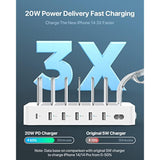 60W 6-Port Charging Station For Multiple Devices, Pd 20W Usb C Fast Charging For Lphone 14/13/12,6 Short Cables Included, 2 In 1 Holder,For Phones,Tablets And Others,White