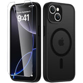 For Iphone 14 Case & Iphone 13 Case, Magnetic Phone Cover With 1 Screen Protector, Compatible With Magsafe, Military Grade Protection, Translucent Matte Frosted Back, Black