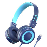 Upgrade Usb Type C Kids Headphone For School, 94Db Safe Volume Limited, Hd Stereo Sound, Foldable Lightweight On-Ear Headphones For Boys/Girls/Students/Tablet/Travel (Dark Blue)