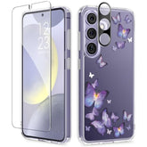 Compatible With Samsung Galaxy S24 Plus Case Floral, With Screen & Camera Lens Protector, Hard Pc&Tpu Bumper Clear Shockproof Protective For S24 Plus Phone Case Women 6.7"(Alluring Butterfly)