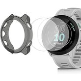 Compatible For Garmin Forerunner 55 Screen Protector With Case, (2+1Pack) Tempered Glass Film Full Coverage + Soft Tpu Protective Case Compatible For Garmin 55 Smartwatch