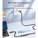240W Usb C Extension Cable 10Ft, 20Gbps Data Transfer 4K@60Hz Video 240W Fast Charging Cable For Thunderbolt 4/3, For Iphone16/15 Ipad Samsung Galaxy S24/S23 Phone Tablet Laptop Other Type C Devices