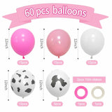 60PCS Cow Print & Pink Balloons – 12" Latex Balloons for Cowgirl, Farm, or Birthday Parties