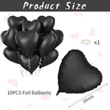 10Pcs Black Heart Foil Balloons - 18" Metallic for Halloween, Valentine’s, Wedding & Birthday