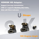 2 Pack Uhd Hdmi 8K Extension Adapter, U Shape 3D 48Gbps Hdmi 2.1 Extender, 180