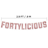 Fortylicious Rose Gold Glitter Banner - Happy 40Th Birthday Party Banner - 40Th Wedding Anniversary Decorations - Milestone Birthday Party Decorations