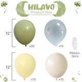 60pcs Sage Green, Dusty Blue, Yellow Balloons Set, for Birthday, Wedding, Baby Shower